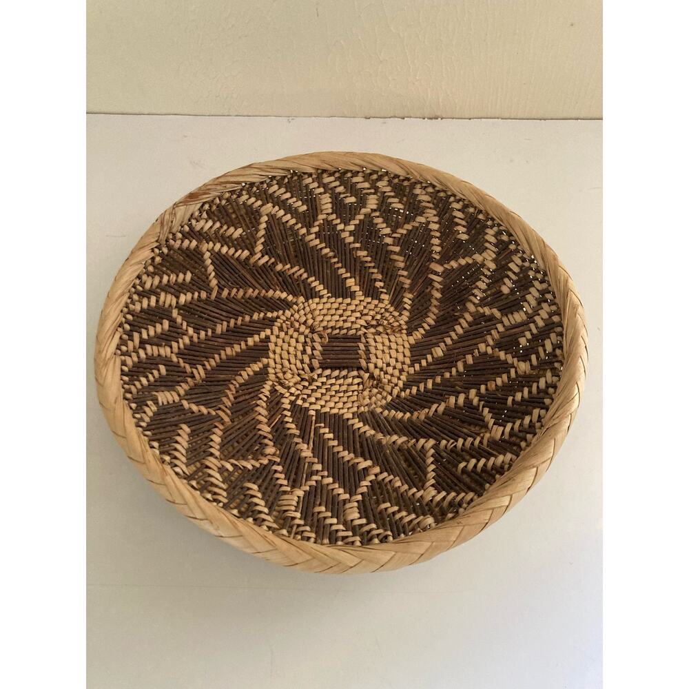 African Basket Bowl Woven Jungalow Brown Tonga Twig Vine 9"